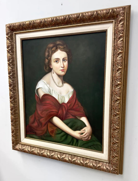 Classical Portrait of a Young Woman Oil on Canvas Painting , Signed & Framed