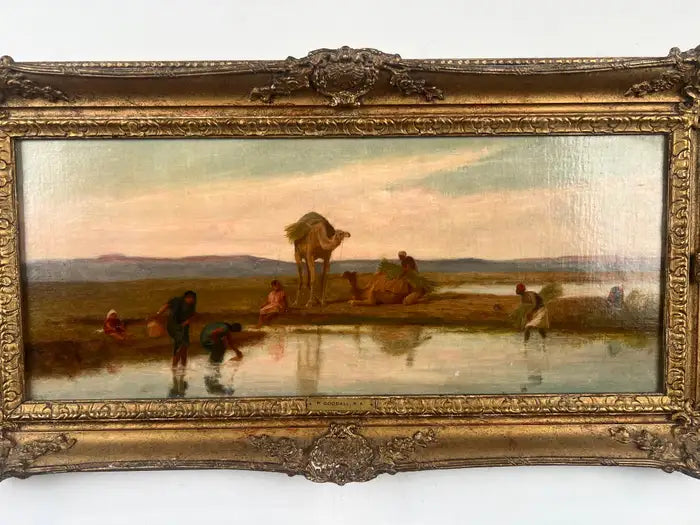 Frederick Goodall R.A Bedouins in the Desert Oil on Canvas Orientalist Painting 1890's