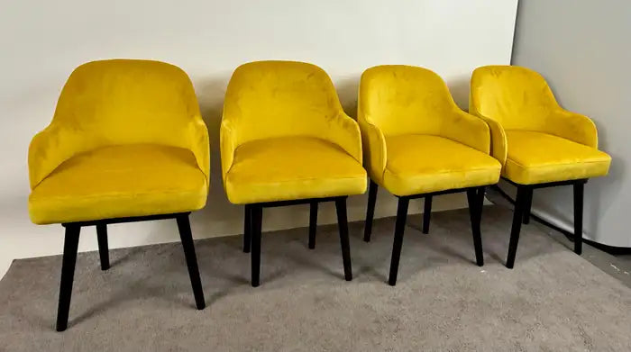Mid Century Modern Style Yellow Velvet & Ebony Dining or Side Chair, Set of 4