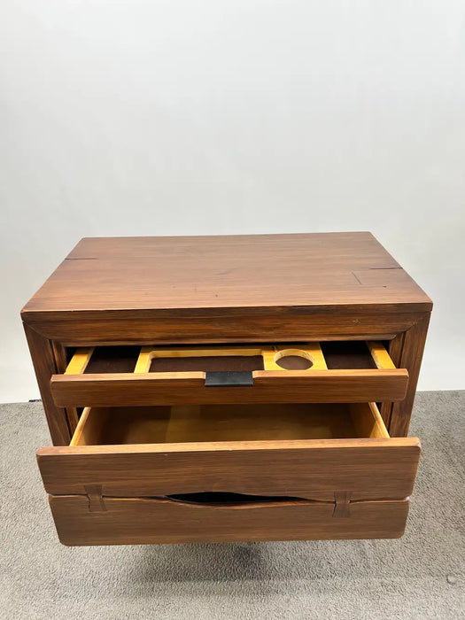 Rustic Contemporary Brazilian Pine Nightstand w/ Hidden Organizer Tray, a Pair