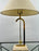 Mid-Century Modern Brass Table Lamp w Marble Base & Original Fabric Shade, Pair