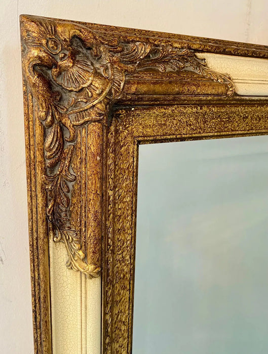 Rococo Style Distressed Gold Beveled Console or Wall Mirror by Bombay Furniture