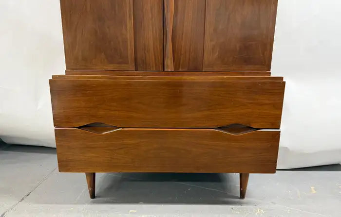 Mid-Century Modern American of Martinsville Walnut High Boy Dresser or Armoire