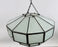 Art Deco Style Large Circular White Milk Glass & Bronze Pendant, Chandelier