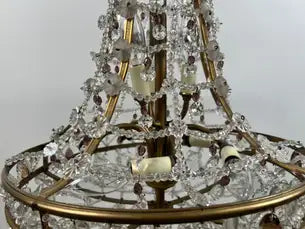 Vintage French Empire Style Gilt Bronze & Tiered Crystal & Beads Chandelier