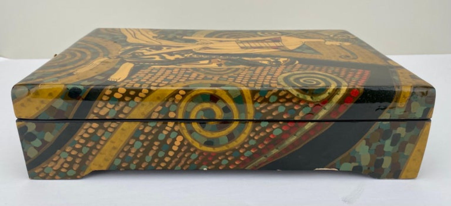 Art Deco Revival Style Figurative Lacquer Decorative Box