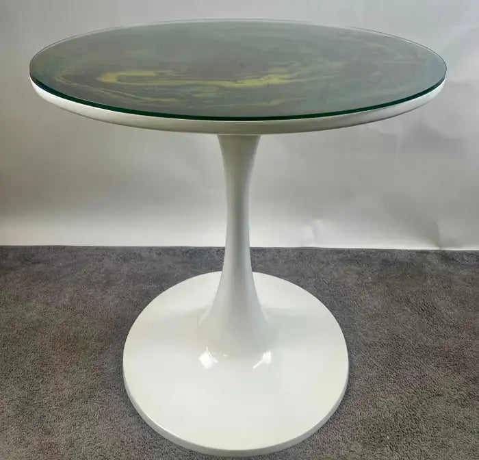 Eero Saarinen MCM Style Tulip Dining or Center Table with Epoxy Resin Design Top