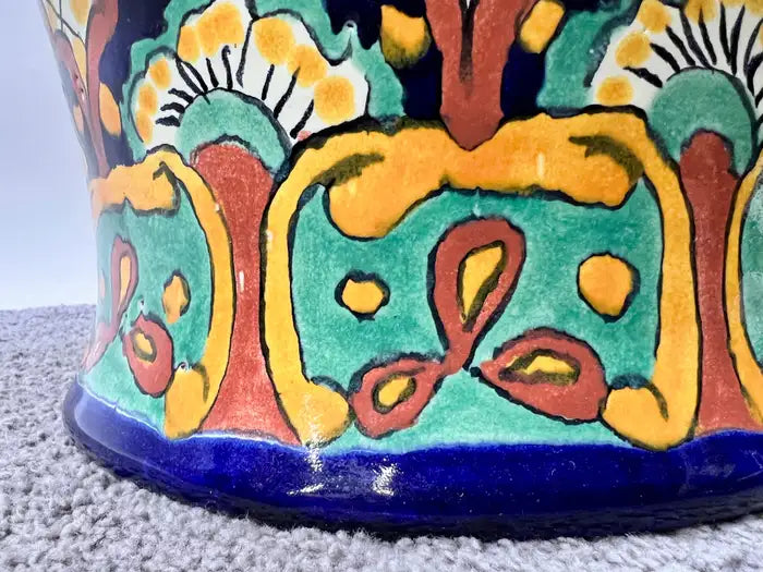 Mexican Talavera Multi-color Handmade Pottery Lidded Vase or Urn