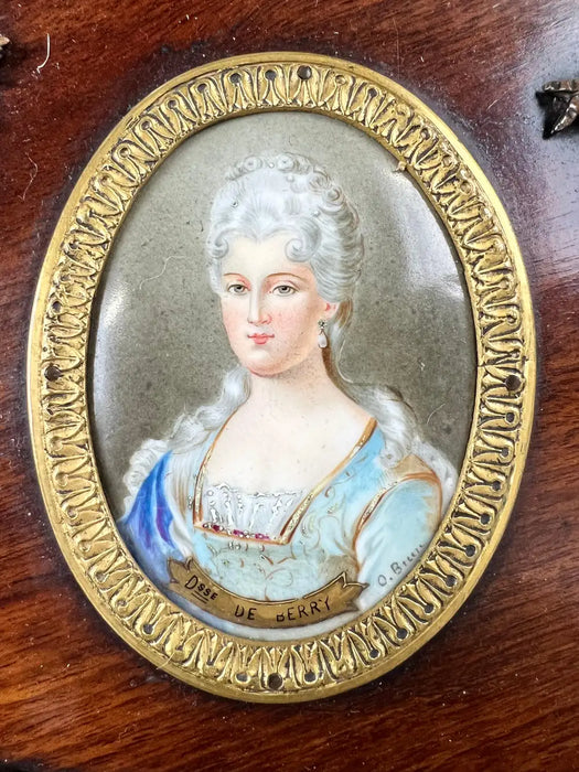 19th C French Louis XVI Mahogany & Bronze w Sèvres Style Portraits Salon Table
