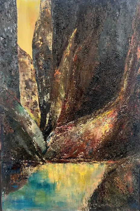 Alice Marcus " Landscape with Foil " Oil on Canvas Painting Framed, 1960's