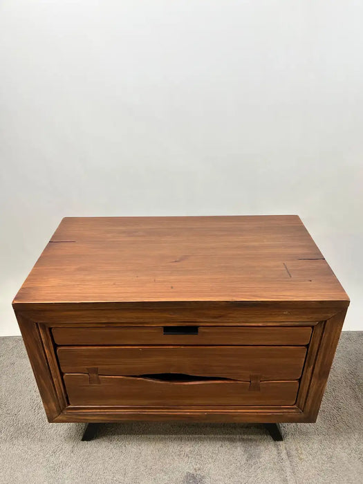 Rustic Contemporary Brazilian Pine Nightstand w/ Hidden Organizer Tray, a Pair
