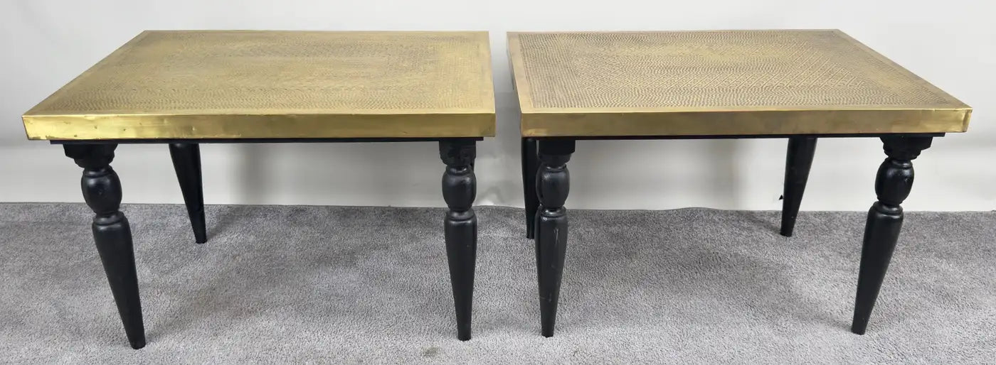 Hollywood Regency Style Handcrafted Brass Center or End Table, a Pair