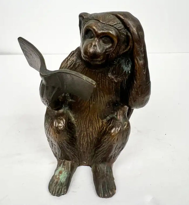 Vintage Brass Monkey Reading Book Figurine & Paperweight , a Pair