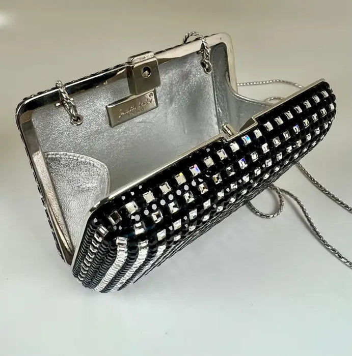 Judith Leiber Black Swarovski Crystal Minaudière Evening Clutch