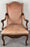 French Louis XV Style Mahogany Armchair with Embossed Salmon Pink Leather