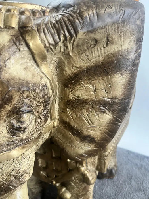 Large Sculptural Elephant Table Base in Carved resin w Antique Gilt Finish