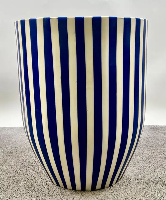 Art Deco Style Blue & White Resin Cylindrical Side, End Table or Stool