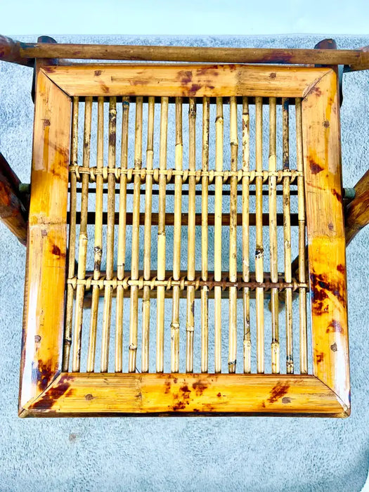 Mid Century Modern Organic Hand Crafted Bamboo Folding Chair, Set of 4