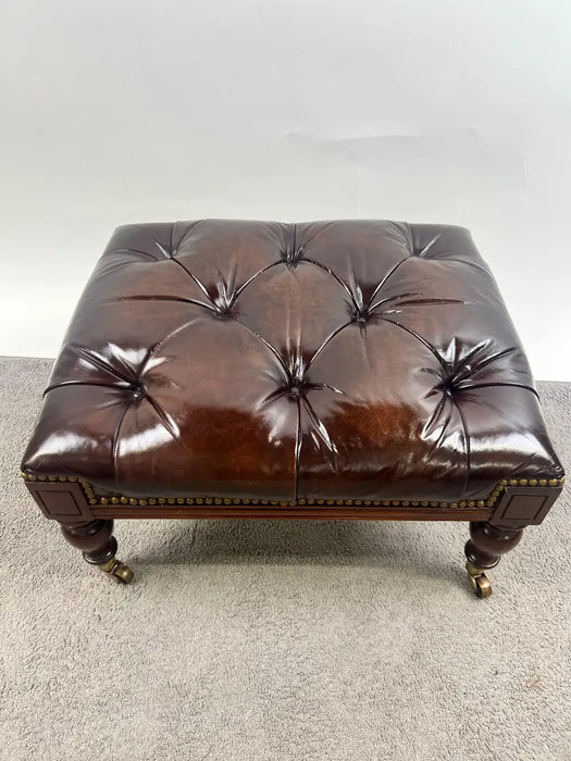 Chesterfield English Style Tufted Leather Library Chair & Ottoman by Hickory