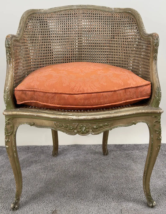 French Louis XV Style Cane Bergere Petite Salon Chair, a Pair Circa 1910's