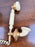 Vintage French Style Brass Rotary Telephone with Ornate Repoussé Cream Enamel Base