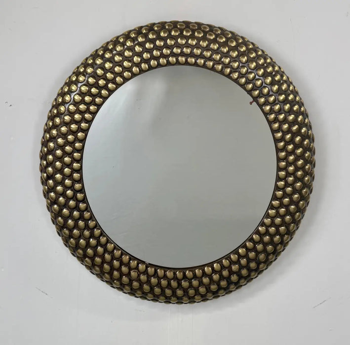 Brutalist Style Round bronze Studded Mirror, Compatible pair