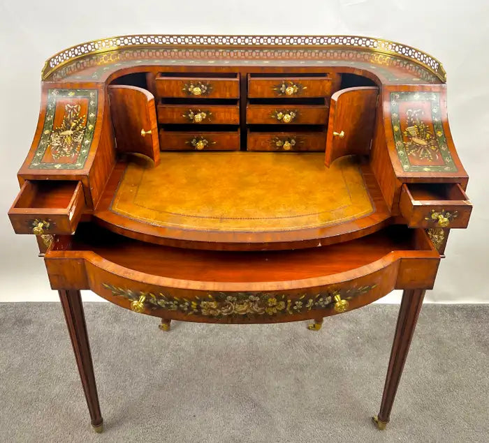 English Regency Carlton House Style Lady Desk & Cane Chair by Maitland Smith