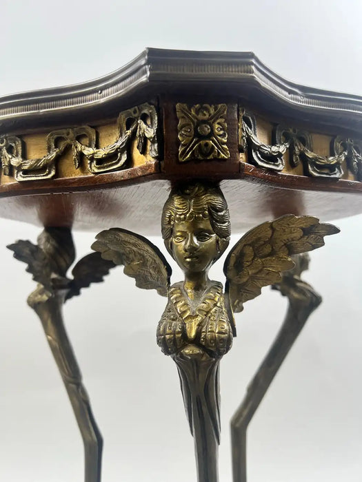 French Empire Louis XV Style Winged Angels Bronze Inlaid Gueridon Pedestal Table