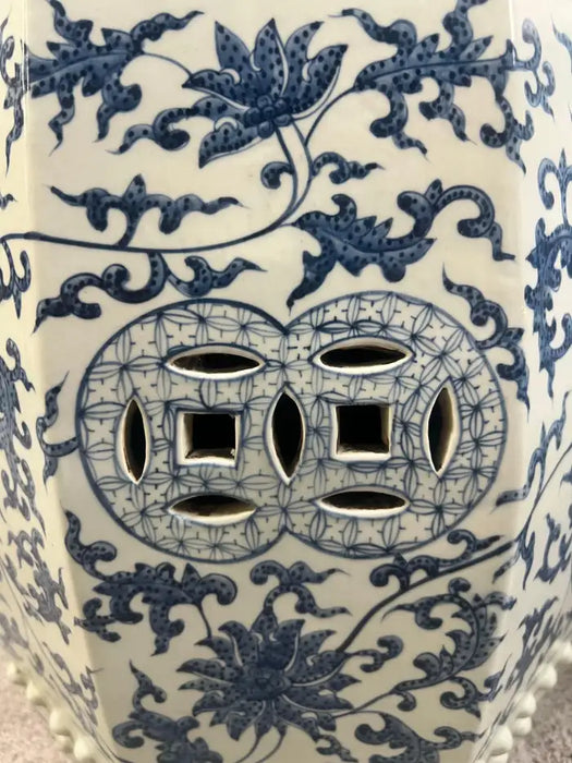 Chinese Qianlong Style Porcelain Octagonal Garden Blue & White Stool, a Pair