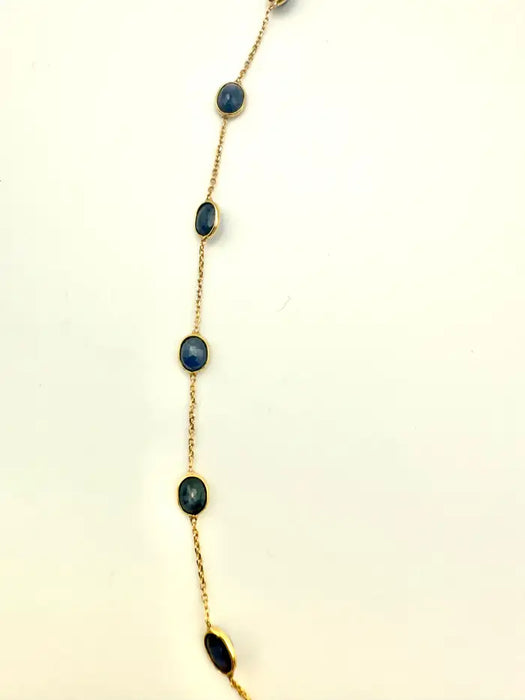 7.80 Carat Oval Blue Sapphire Station Chain Necklace in 18k Solid Yellow Gold