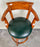 Biedermeier Style Oak Wood Swivel Bar Stool with Green Leather Seat, a Pair