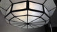 Art Deco Style Large Circular White Milk Glass & Bronze Pendant, Chandelier
