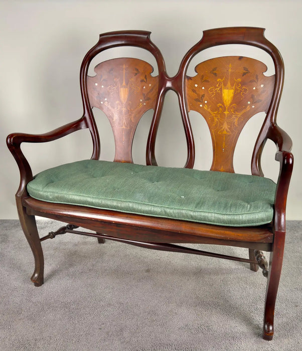 Queen Anne Style Mahogany & Marquetry inlay Settee or Bench