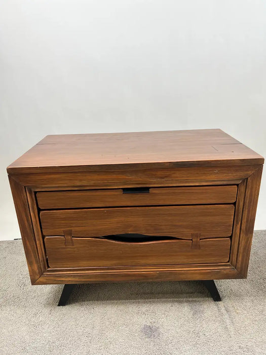 Rustic Contemporary Brazilian Pine Nightstand w/ Hidden Organizer Tray, a Pair