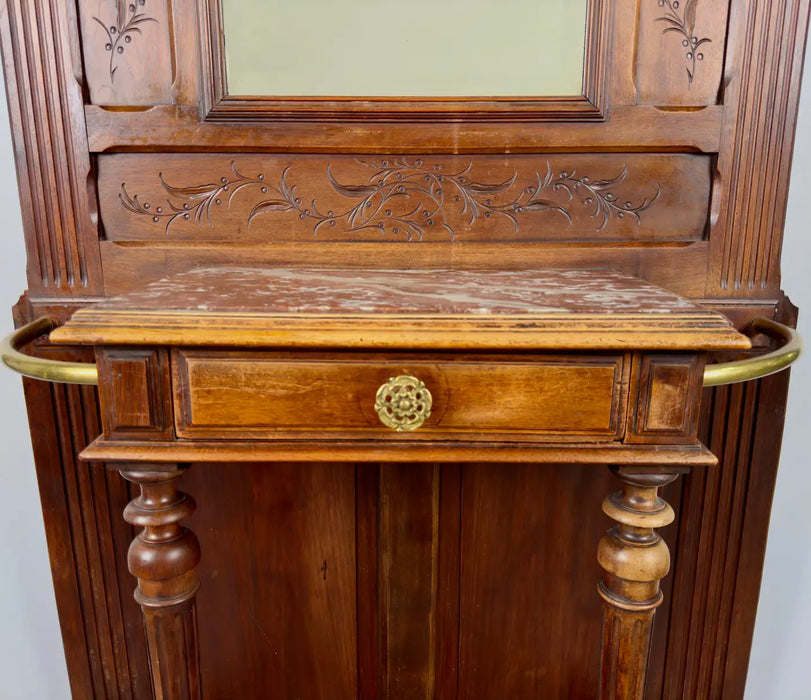 19th Century French Brass-Mounted Mahogany & Marble "Porte Manteau" Hall Tree