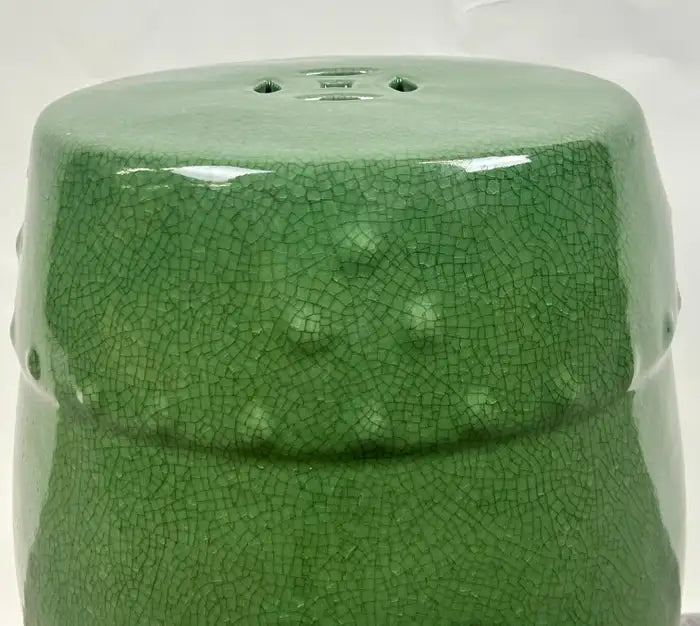 Vintage Chinoiserie Emerald Green Glazed Ceramic Drum Garden Stool or Pedestal