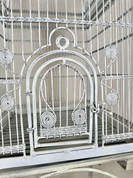 Large Victorian Style Wire Frame White Birdcage with a Shelf, 2 Pieces