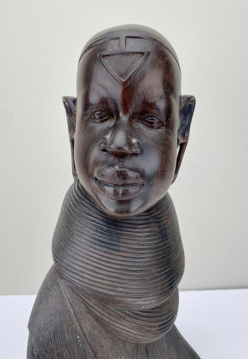 African Woman Bust Hand-Carved Ebony Wooden Sculpture