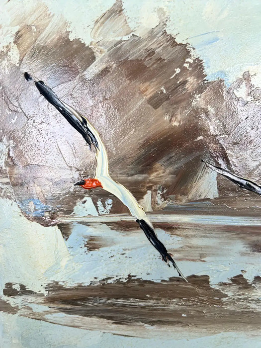 Morris Katz Seascape with Seagulls Textured Oil in Silver Frame, Signed 1973 1973