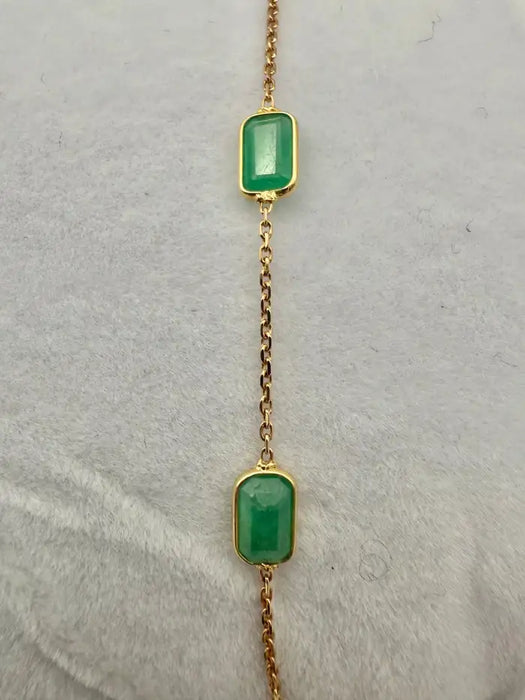 2.5 Carat Octagon Cut Emerald Station Chain Stackable Bracelet 18K Yellow Gold