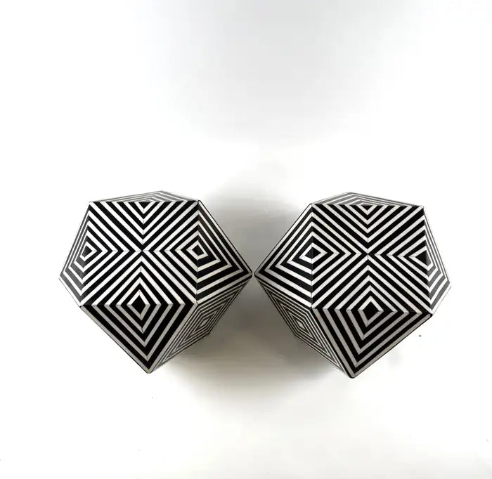 Art Deco Style Sculptural Resin Black and White Side or End Table, a Pair