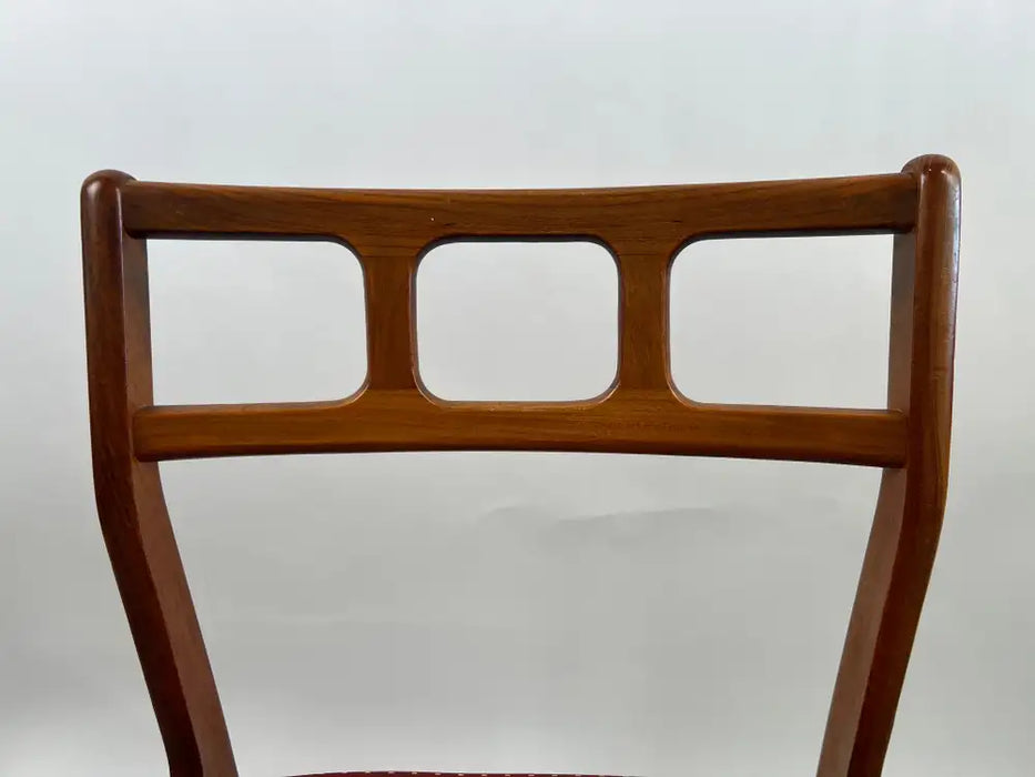 Danish Mid-Century Modern Teak Dining Chairs w Rust Red Dotted Upholstery, Set 6