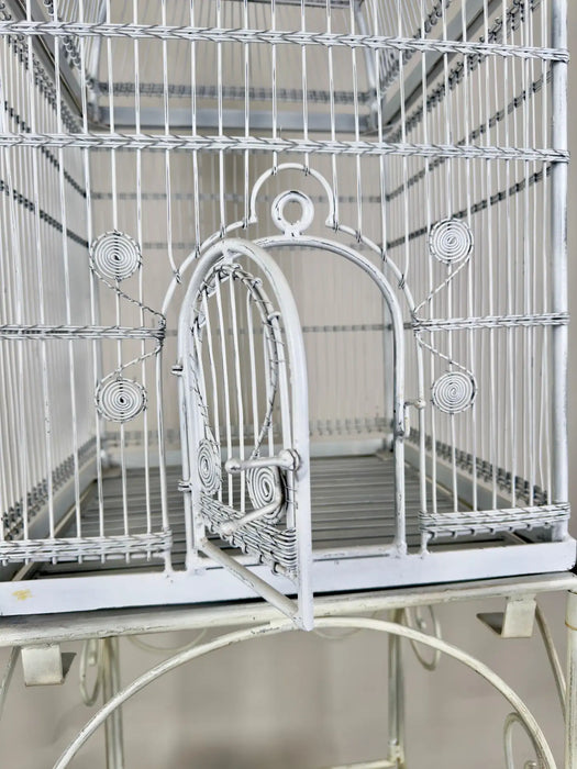 Large Victorian Style Wire Frame White Birdcage with a Shelf, 2 Pieces