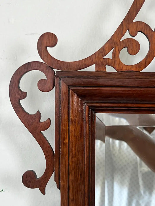 Baker Georgian Chippendale Carved Mahogany Wall Mantel Mirror Fretwork Crest