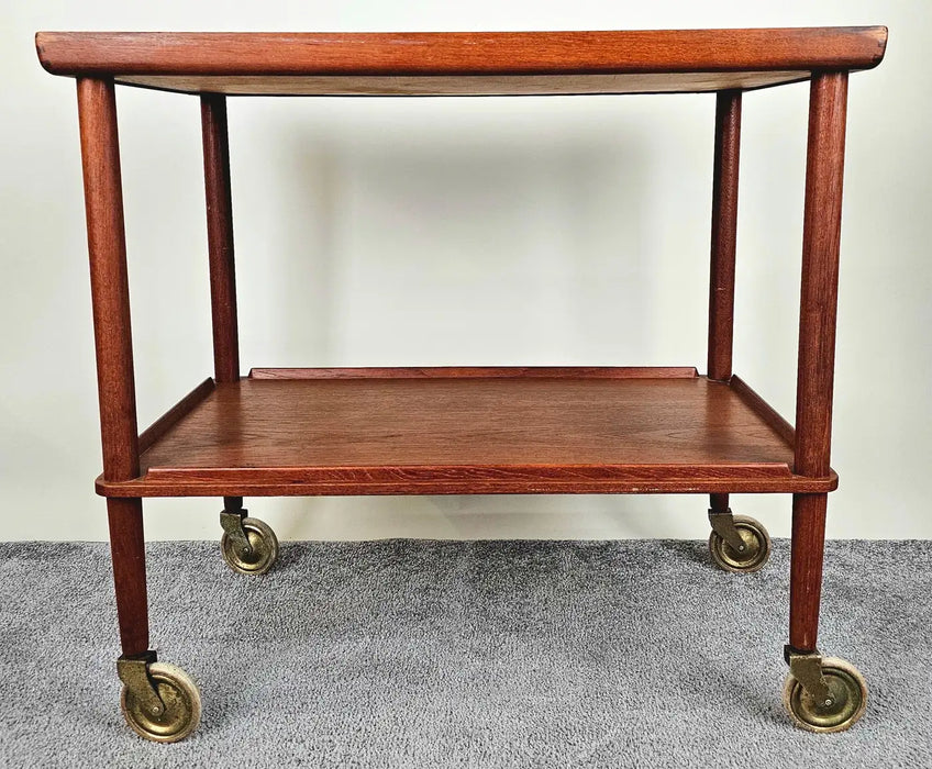 Mid-Century Modern Danish Teak Rolling Table Bar Cart After Poul Hundevad