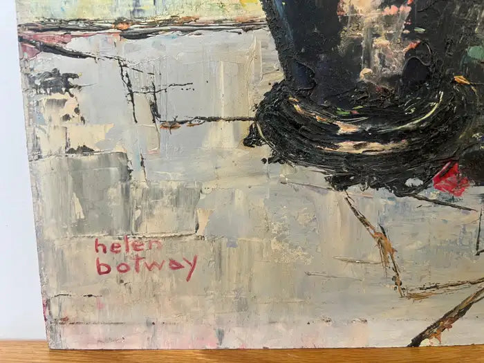 Helen Botway Bougainvillea in a Dark Urn Oil on Board Painting, Signed 1960's