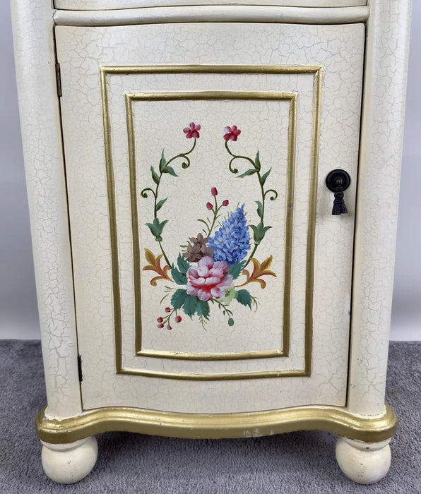 French Provincial Style Off white Nightstand with Floral Motif