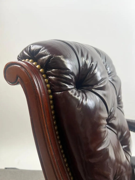 Chesterfield English Style Tufted Leather Library Chair & Ottoman by Hickory