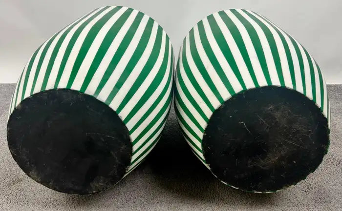 Art Deco Style Green & White Cylindrical Resin Side, End Table or Stool, a Pair