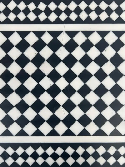 Art Deco Style Black & White Resin Console Table in Diamond Pattern